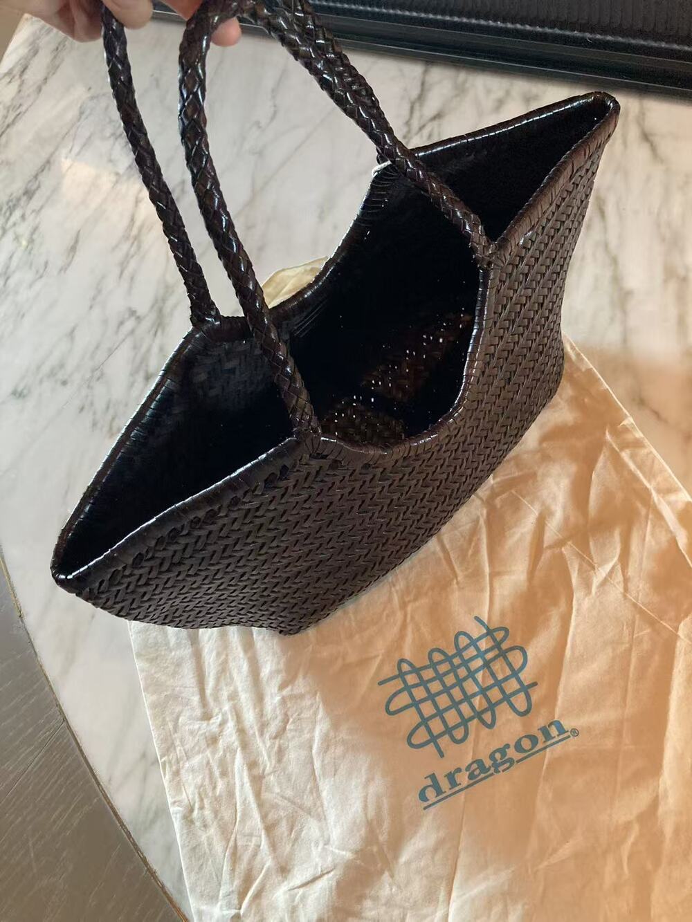 Dragon Diffusion Nantucket Large Dark Brown Hand‑Woven Leather Shoulder Tote - Picture 3 of 7